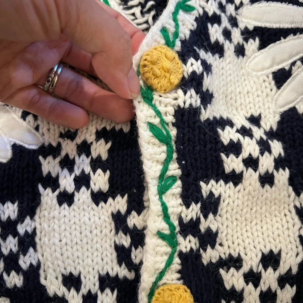 Navy & White Daisy Knit Vest with Yellow Accents - Picture 9 of 10